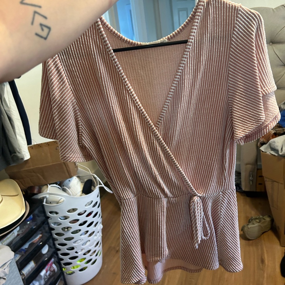 Striped Wrap Top in Pink